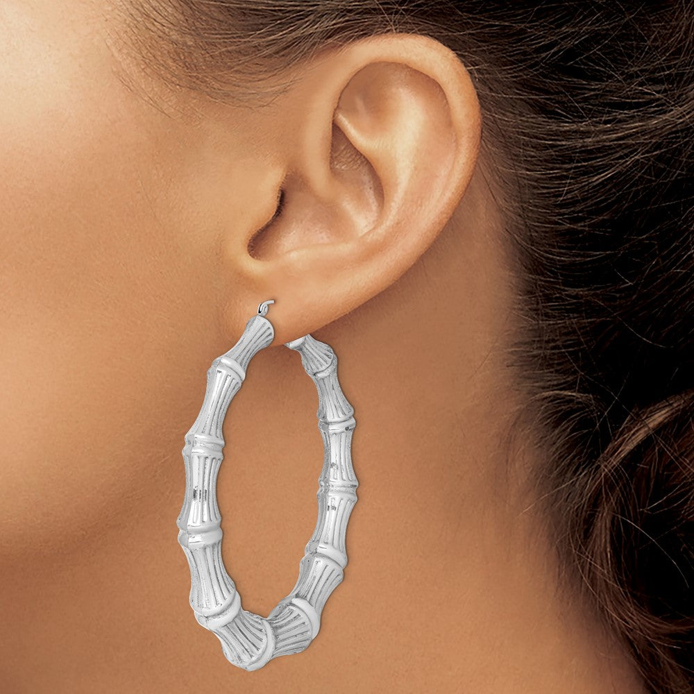 Rhodium-plated Sterling Silver Bamboo Hoop Earrings