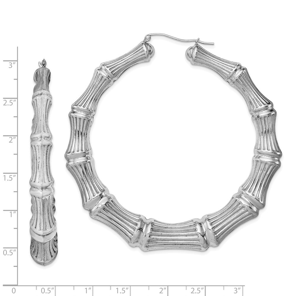 Rhodium-plated Sterling Silver Bamboo Hoop Earrings