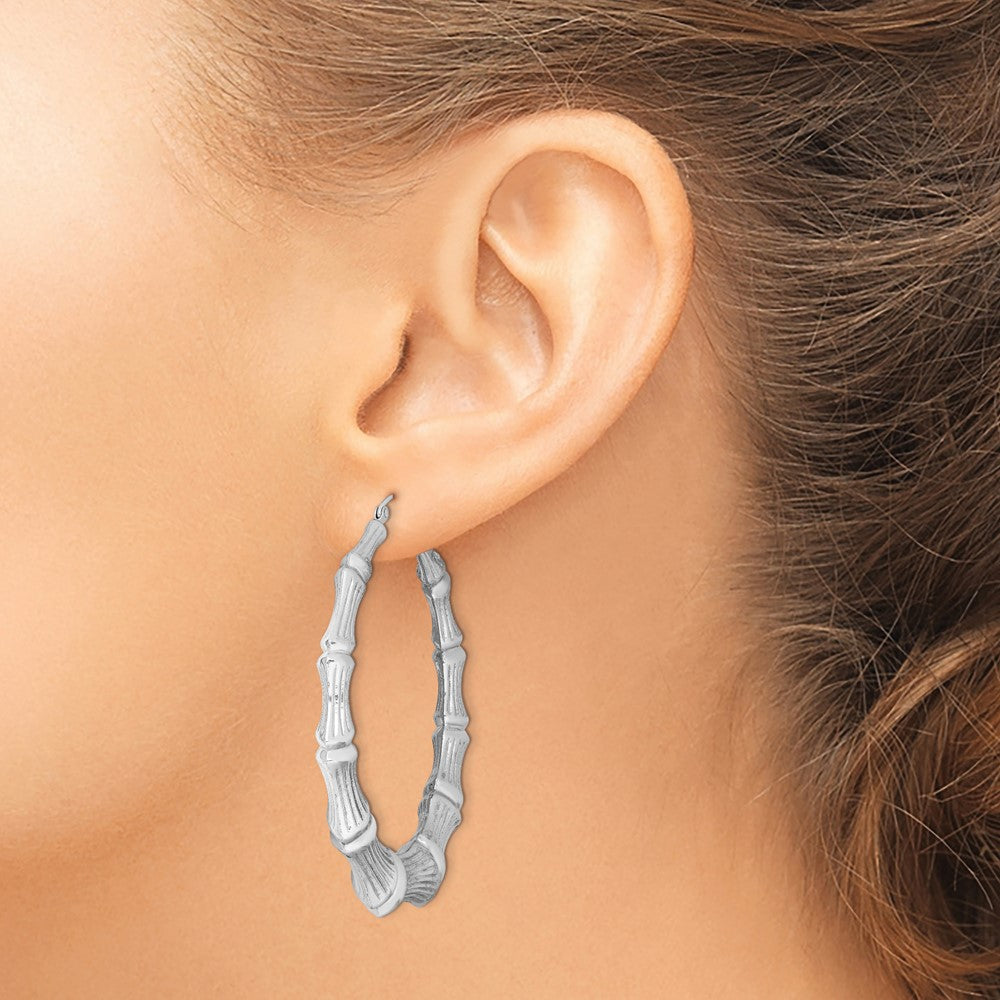 Rhodium-plated Sterling Silver Bamboo Hoop Earrings