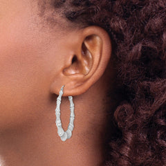 Rhodium-plated Sterling Silver Bamboo Hoop Earrings