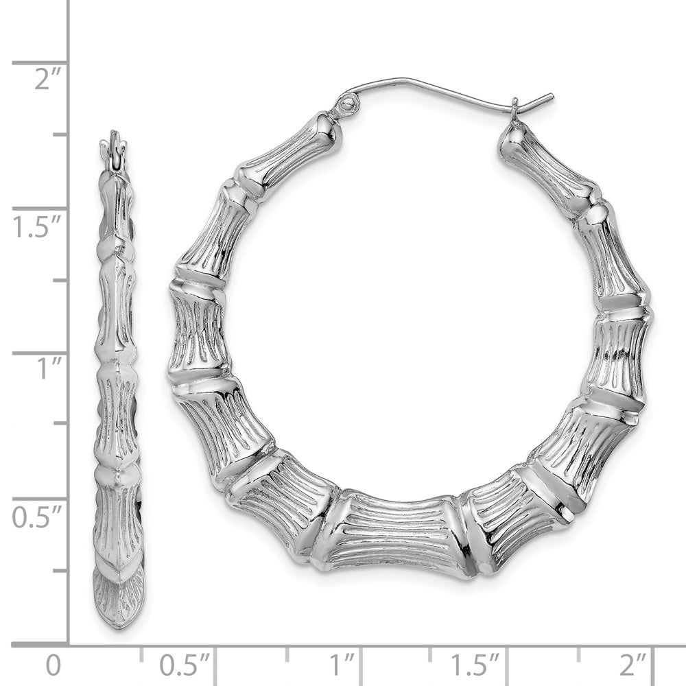 Rhodium-plated Sterling Silver Bamboo Hoop Earrings