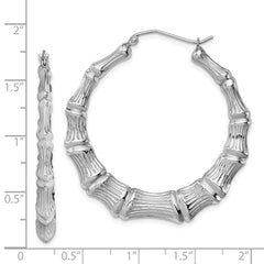Rhodium-plated Sterling Silver Bamboo Hoop Earrings