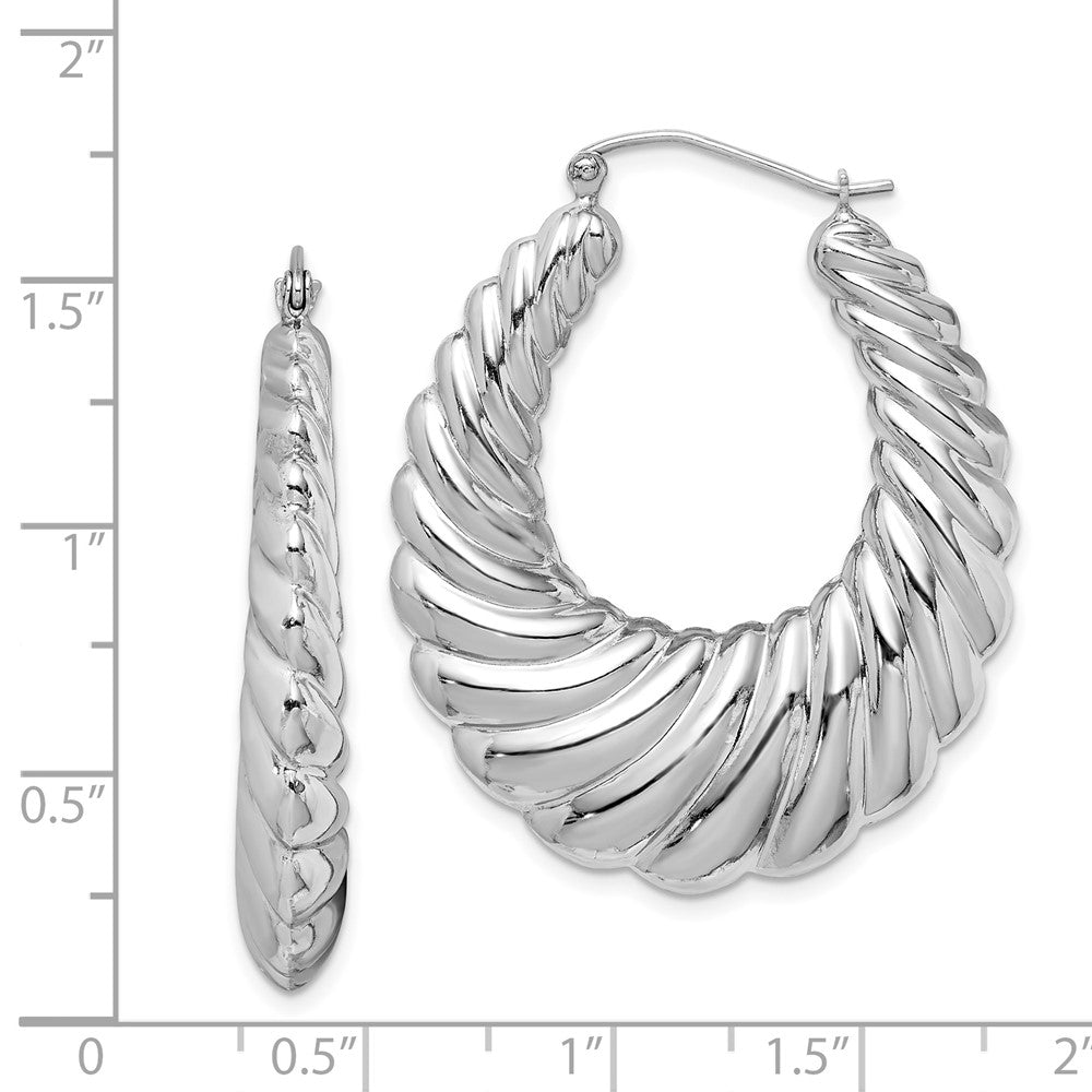 Rhodium-plated Sterling Silver Fancy Shrimp Hoop Earrings
