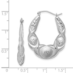 Rhodium-plated Sterling Silver Diamond-cut Scalloped Hoop Earrings