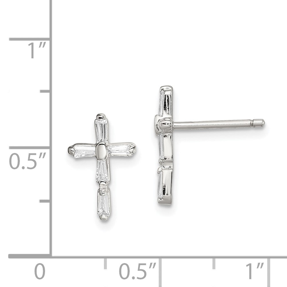 Rhodium-plated Sterling Silver CZ Cross Post Earrings