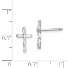 Rhodium-plated Sterling Silver CZ Cross Post Earrings