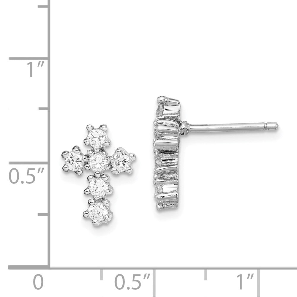 Rhodium-plated Sterling Silver CZ Cross Post Earrings