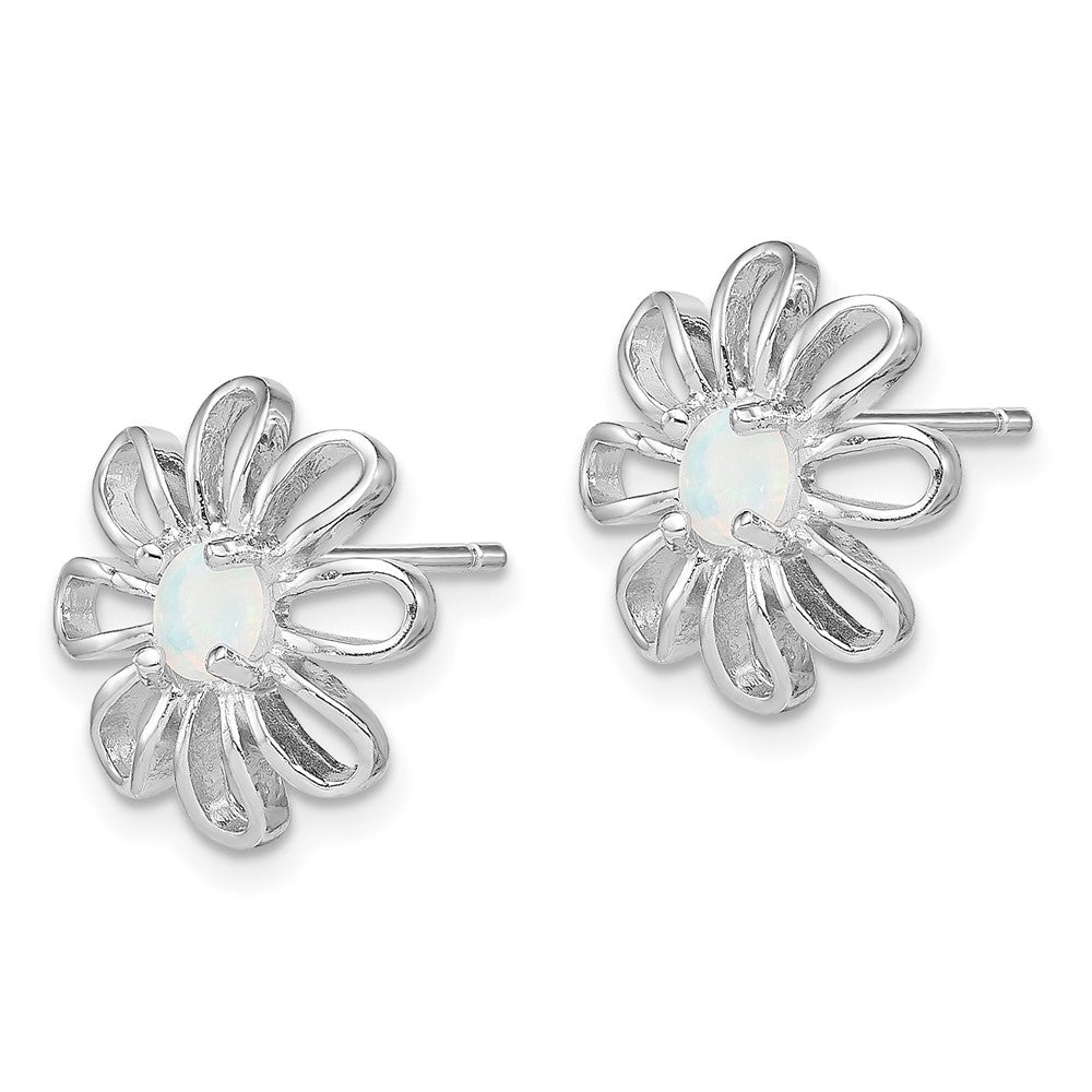 Sterling Silver Created Opal Daisy Post Earrings