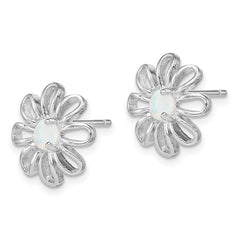 Sterling Silver Created Opal Daisy Post Earrings