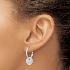 Sterling Silver Round Disc Dangle Hoop Earrings