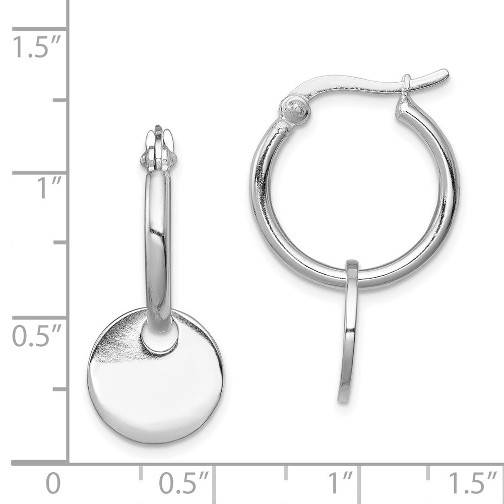 Sterling Silver Round Disc Dangle Hoop Earrings