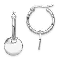 Sterling Silver Round Disc Dangle Hoop Earrings