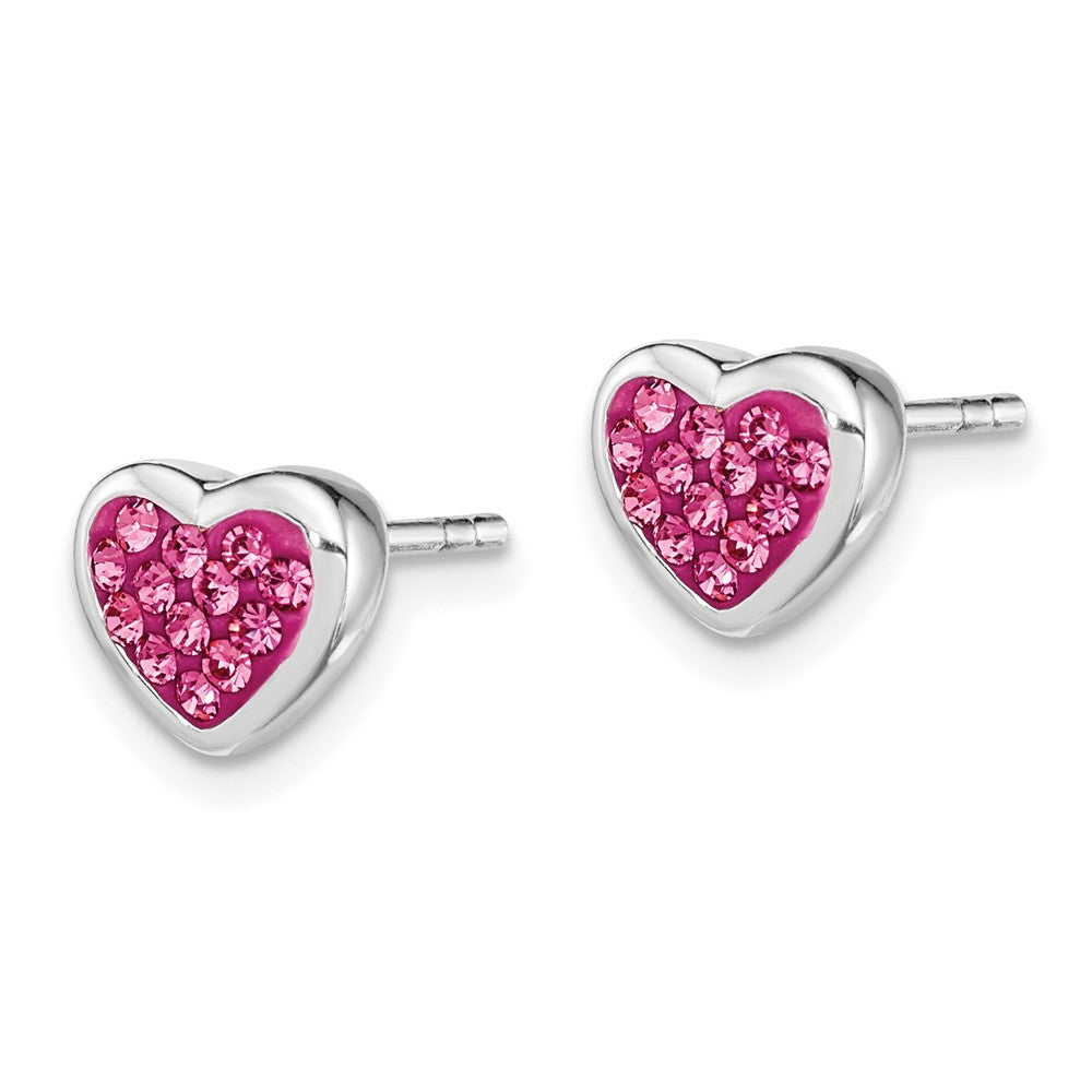 Sterling Silver Pink CZ Heart Post Earrings