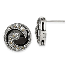 Sterling Silver Onyx and Marcasite Post Earrings