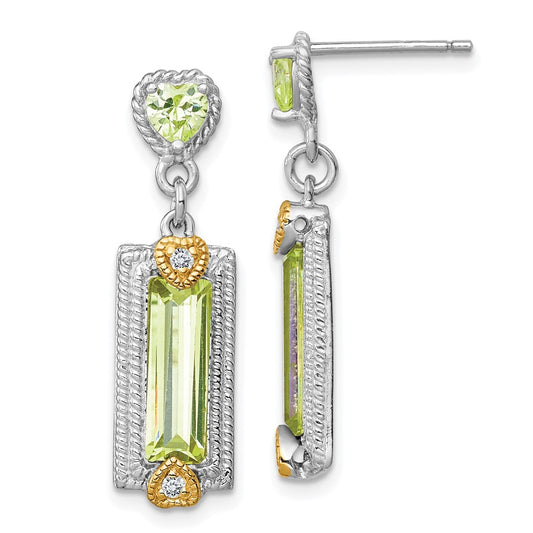 Sterling Silver Vermeil Light Green CZ Post Earrings