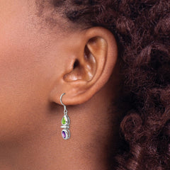 Rhodium-plated Sterling Silver Peridot and Amethyst Dangle Earrings