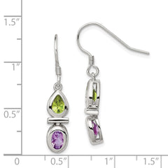 Rhodium-plated Sterling Silver Peridot and Amethyst Dangle Earrings