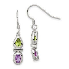 Rhodium-plated Sterling Silver Peridot and Amethyst Dangle Earrings