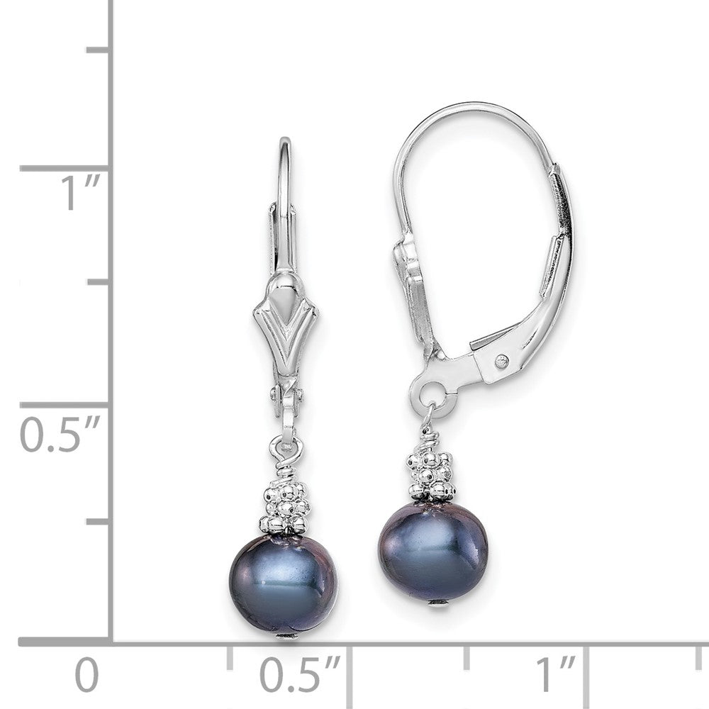 Rhodium-plated Sterling Silver Black FWC Pearl Earrings