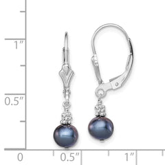 Rhodium-plated Sterling Silver Black FWC Pearl Earrings