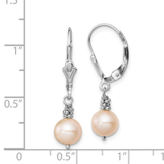 Rhodium-plated Sterling Silver Pink Near-round FWC Pearl Earrings