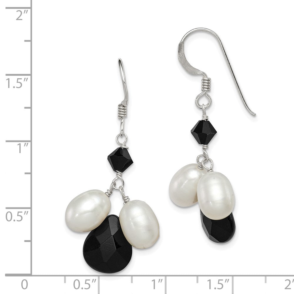 Sterling Silver Onyx FWC White Pearl Black Crystal Earrings