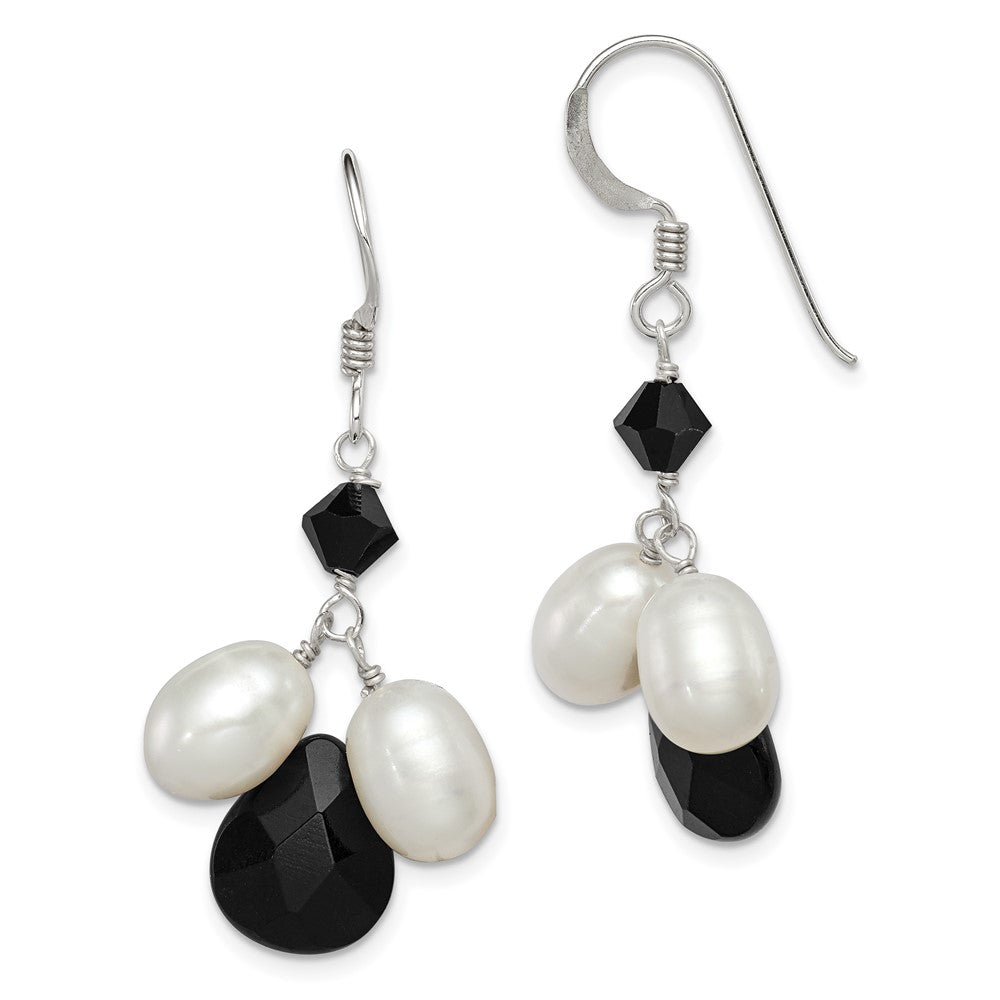 Sterling Silver Onyx FWC White Pearl Black Crystal Earrings