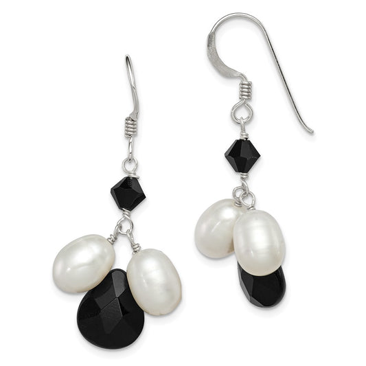 Sterling Silver Onyx FWC White Pearl Black Crystal Earrings