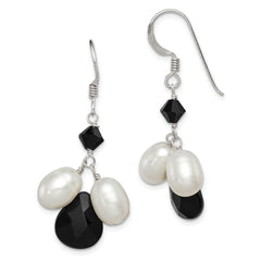 Sterling Silver Onyx FWC White Pearl Black Crystal Earrings