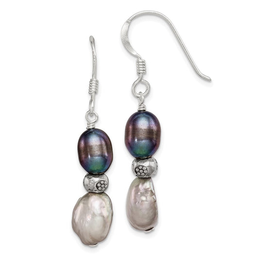 Sterling Silver Light and Dark Grey FWC Pearl Earrings