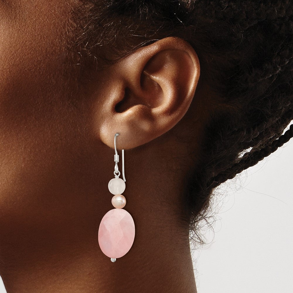 Sterling Silver Rose Quartz and Pink FWC Pearl Earrings
