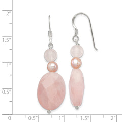 Sterling Silver Rose Quartz and Pink FWC Pearl Earrings