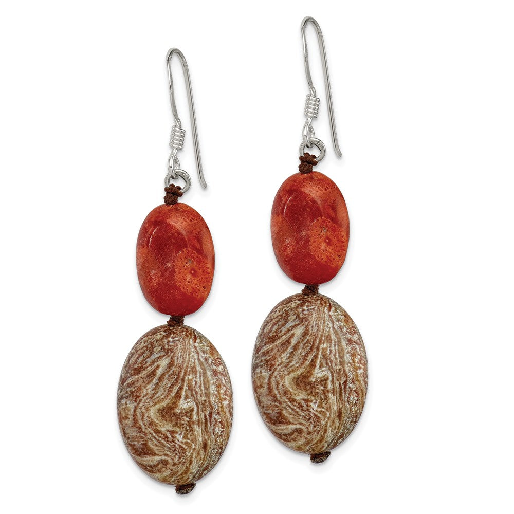 Sterling Silver Red Reconstructed Stone Red Zebra Jasper Earrings