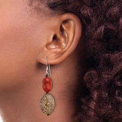 Sterling Silver Red Reconstructed Stone Red Zebra Jasper Earrings