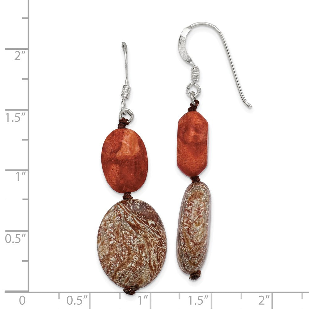Sterling Silver Red Reconstructed Stone Red Zebra Jasper Earrings