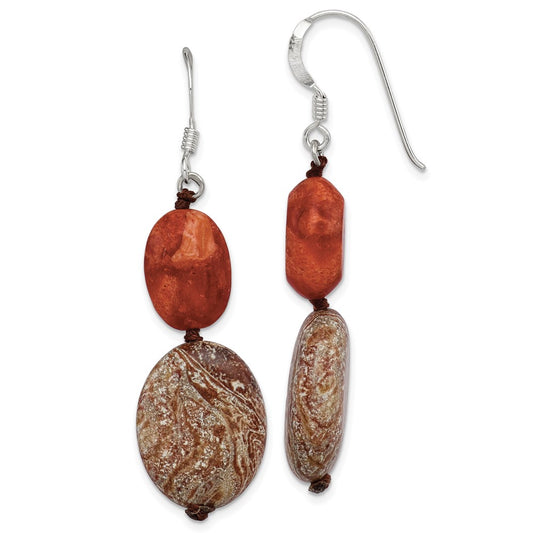 Sterling Silver Red Reconstructed Stone Red Zebra Jasper Earrings