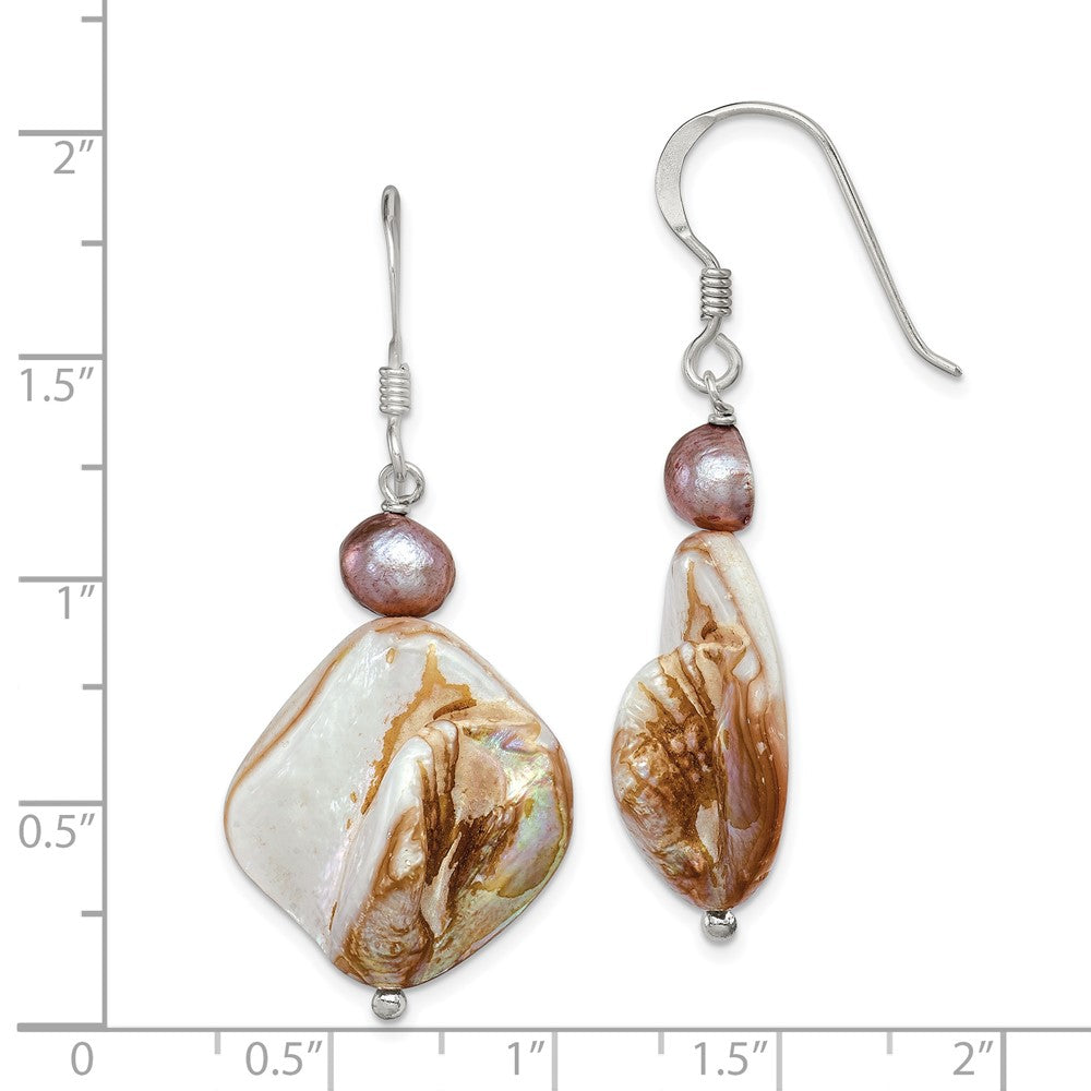 Sterling Silver Mother of Pearl Light Brown FWC Pearl Earrings