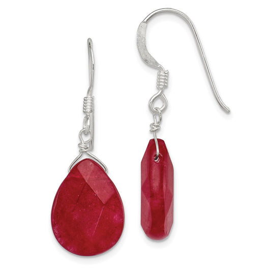 Sterling Silver Red Jade Dangle Earrings