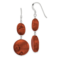 Sterling Silver Reconstituted Red Coral Dangle Earrings