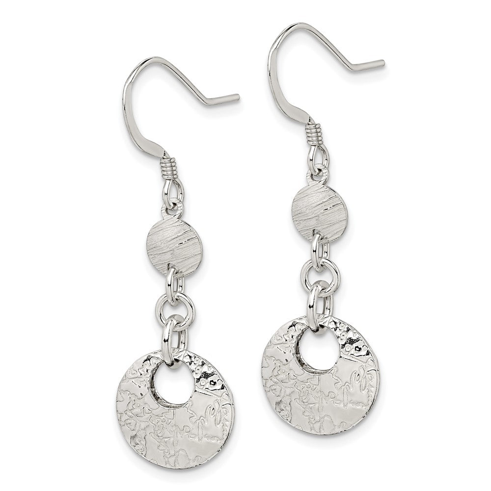Sterling Silver Polished and Textured Fancy Round Dangle Earrings