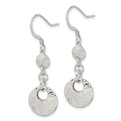 Sterling Silver Polished and Textured Fancy Round Dangle Earrings