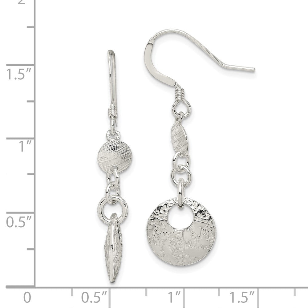 Sterling Silver Polished and Textured Fancy Round Dangle Earrings