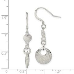 Sterling Silver Polished and Textured Fancy Round Dangle Earrings