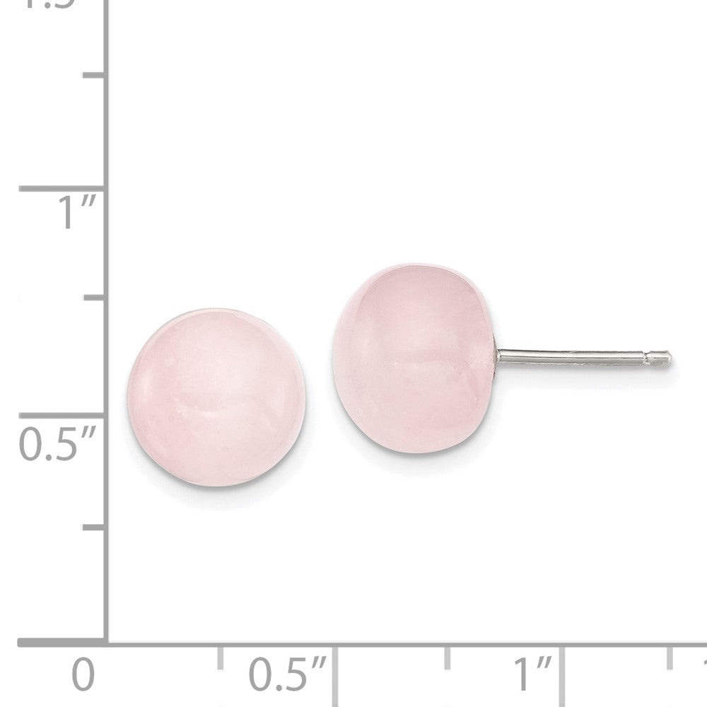 Sterling Silver 10-10.5mm Button Rose Quartz Post Earrings