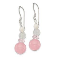 Sterling Silver Pink Crystal Jade Mother of Pearl Dangle Earrings