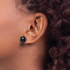 Sterling Silver 12-12.5mm Black Agate Earrings