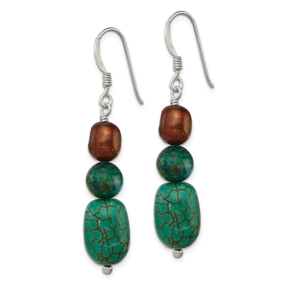 Sterling Silver Howlite Stabil. Chrysocolla Brown FWC Pearl Earrings