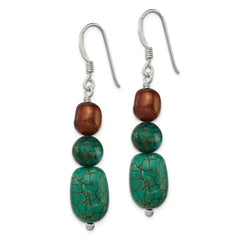 Sterling Silver Howlite Stabil. Chrysocolla Brown FWC Pearl Earrings