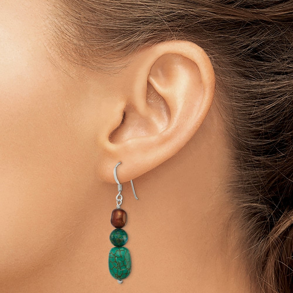Sterling Silver Howlite Stabil. Chrysocolla Brown FWC Pearl Earrings