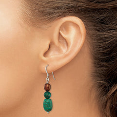 Sterling Silver Howlite Stabil. Chrysocolla Brown FWC Pearl Earrings